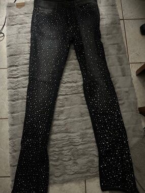 Golden Denim Black Rhinestone-Embellished Bootcut Jeans